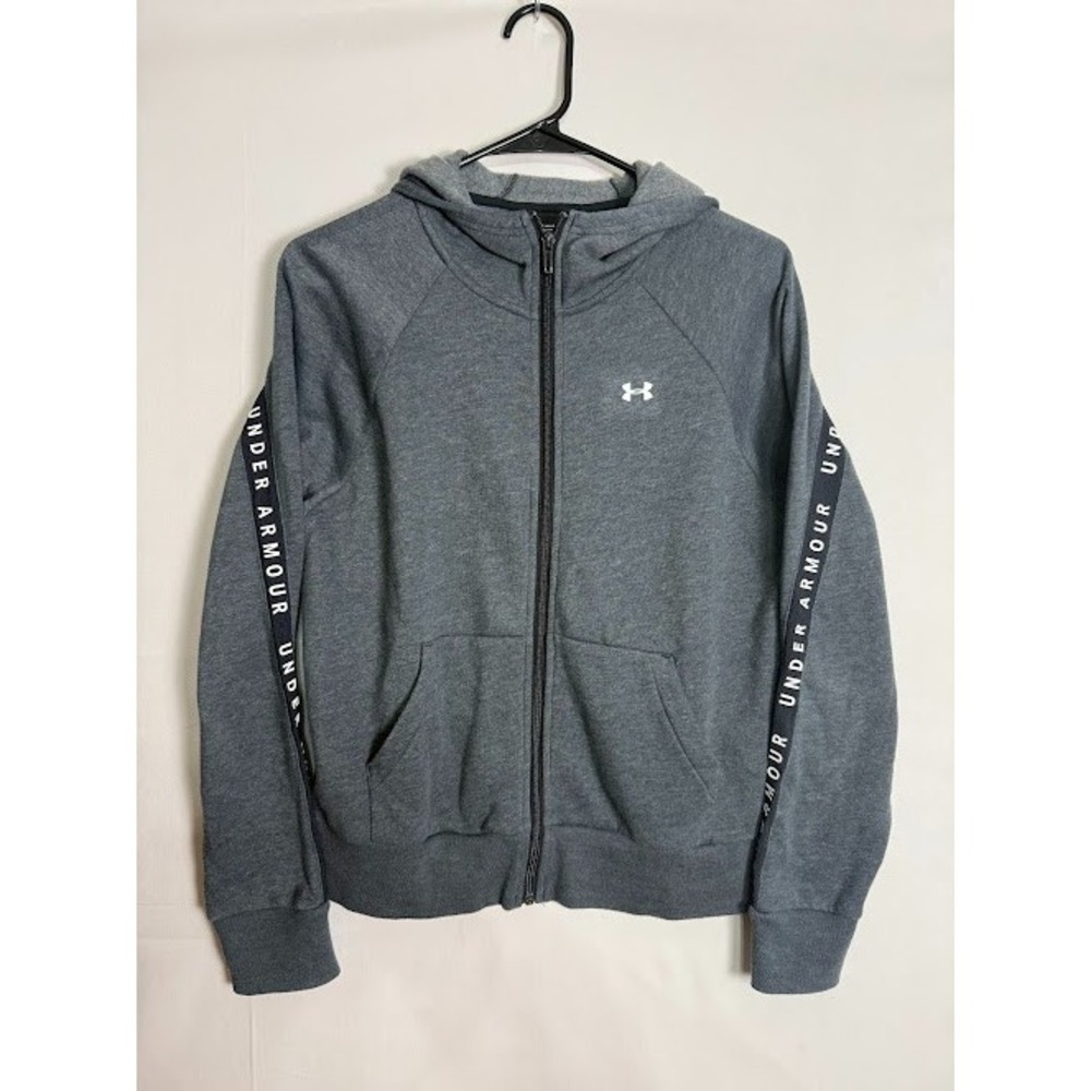 Under Armour Fleece Hoodie Gray Full Zip Logo‎ Sleeve Womens M Loose Fit